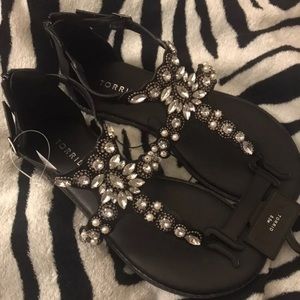 Torrid Faux Pearl Gemstone T-Strap Sandals